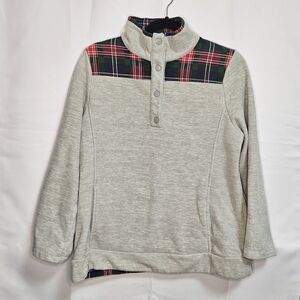 Crown and ivy womens christmas plaid collared fleece sweater pullover size MED